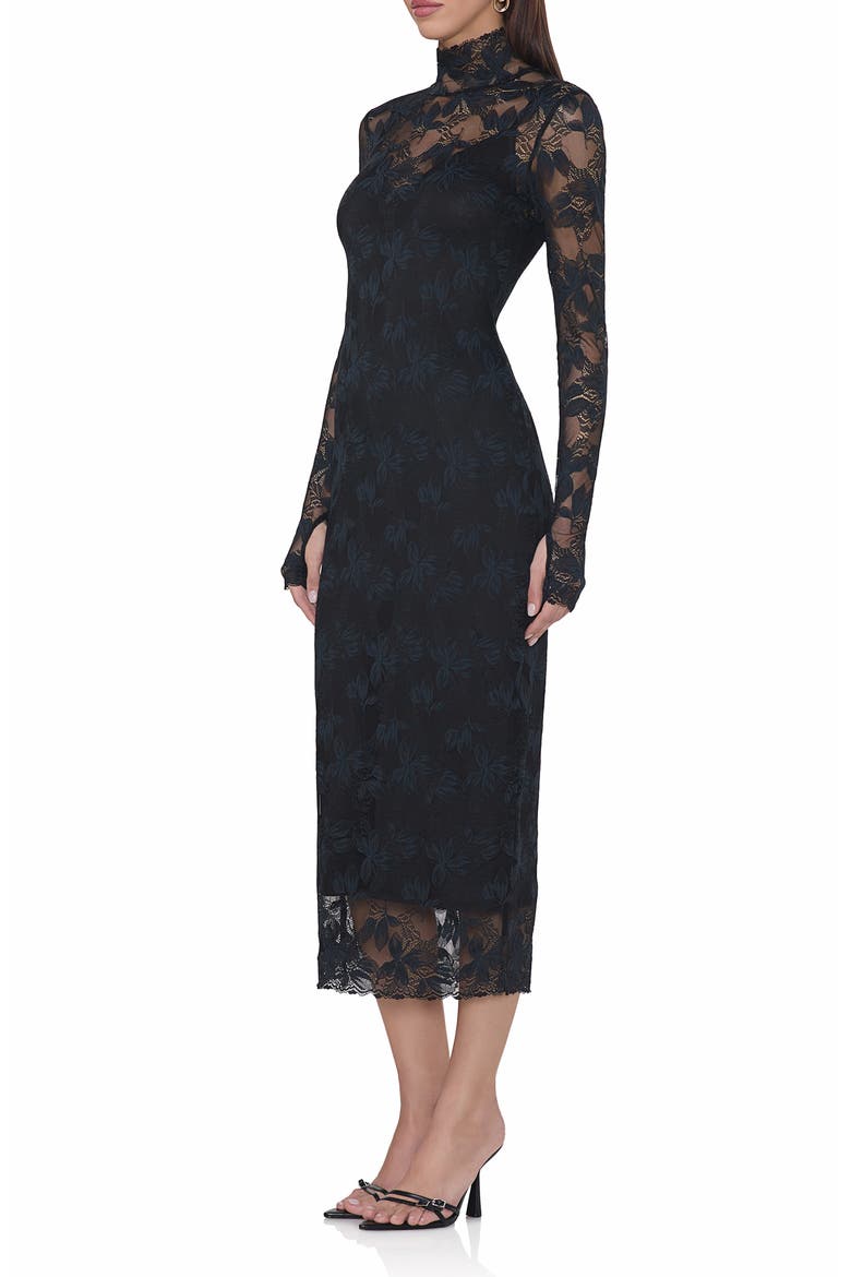 Shailene Long Sleeve Turtleneck Lace Dress, Alternate, color, NOIR