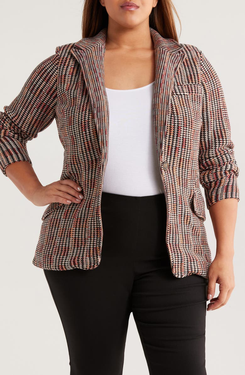 NIC+ZOE Plaid Contour Knit Blazer, Alternate, color, Pink Multi