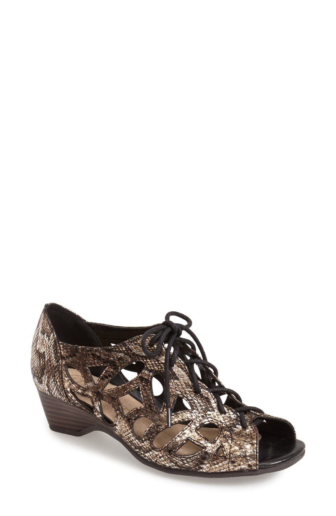 'Pixie II' Cutout Lace Up Sandal, Main, color, BLACK SNAKE