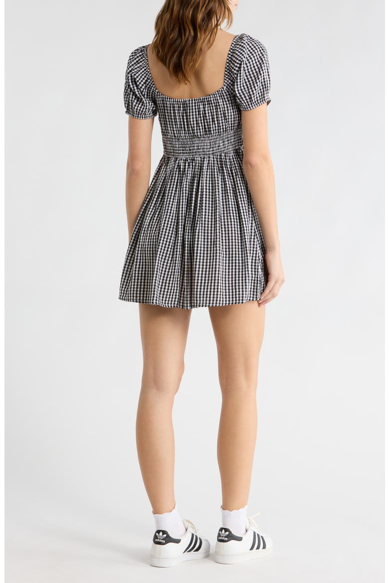 Puff Sleeve Tie Front Minidress, Alternate, color, BLACK- WHITE DEMI GINGHAM