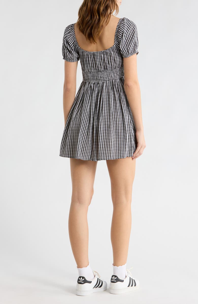 Abound Puff Sleeve Tie Front Minidress, Alternate, color, Black- White Demi Gingham