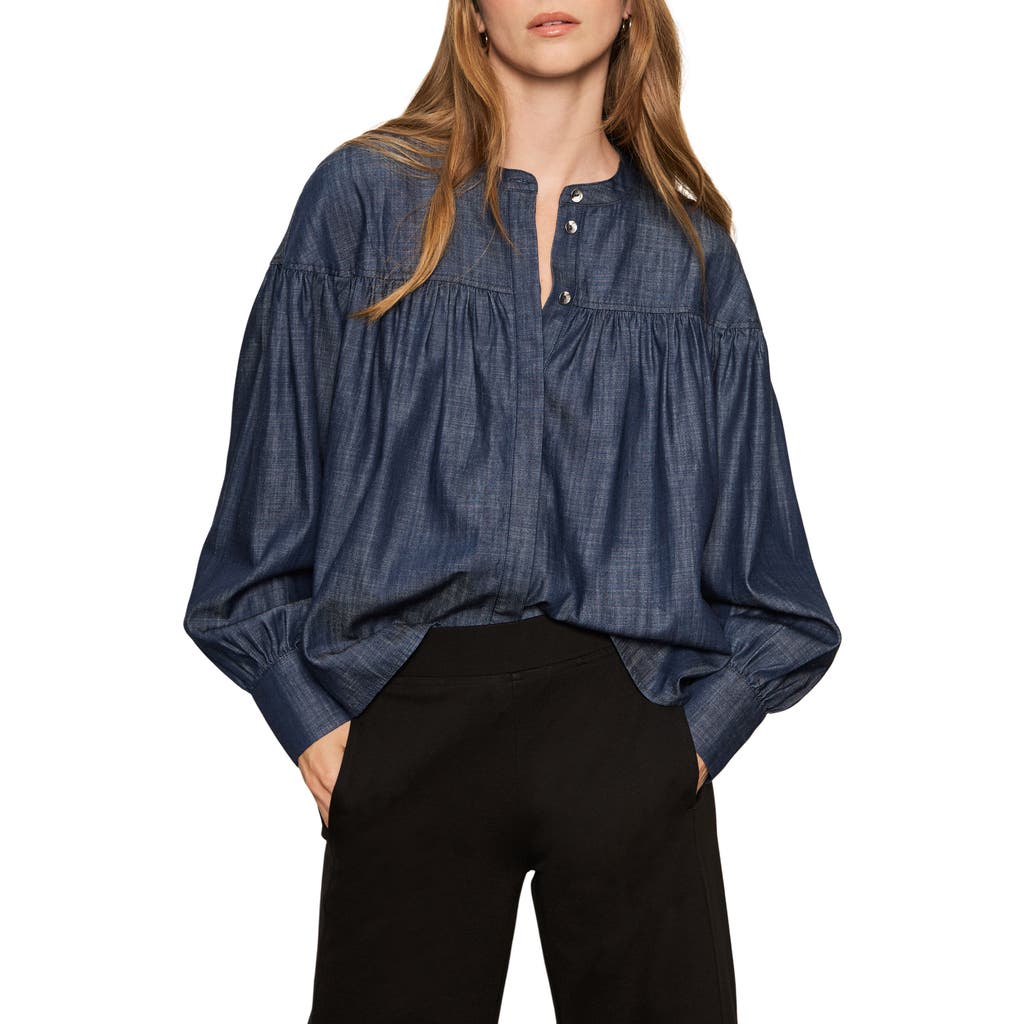 Sanctuary Personal Best Shirred Button-up Shirt In Blue
