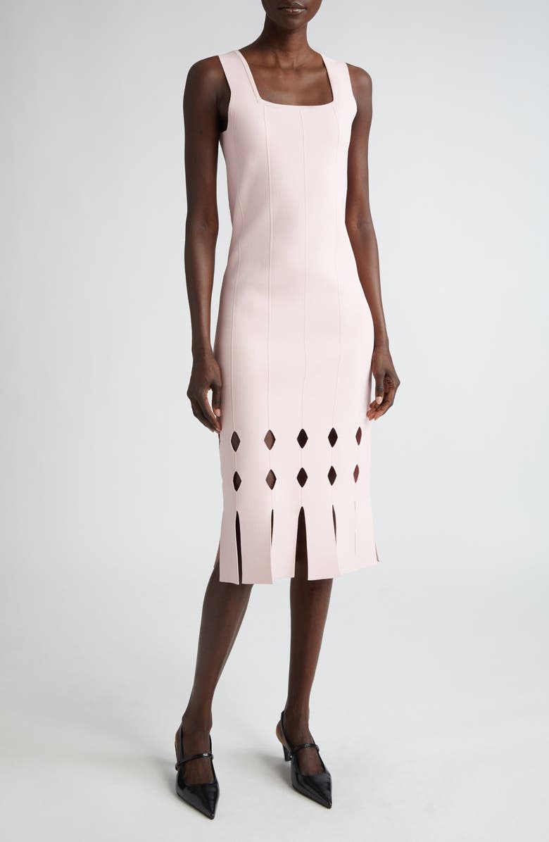 ST. JOHN Cutout Fringe Hem Sweater Dress, Main, color, Pale Pink