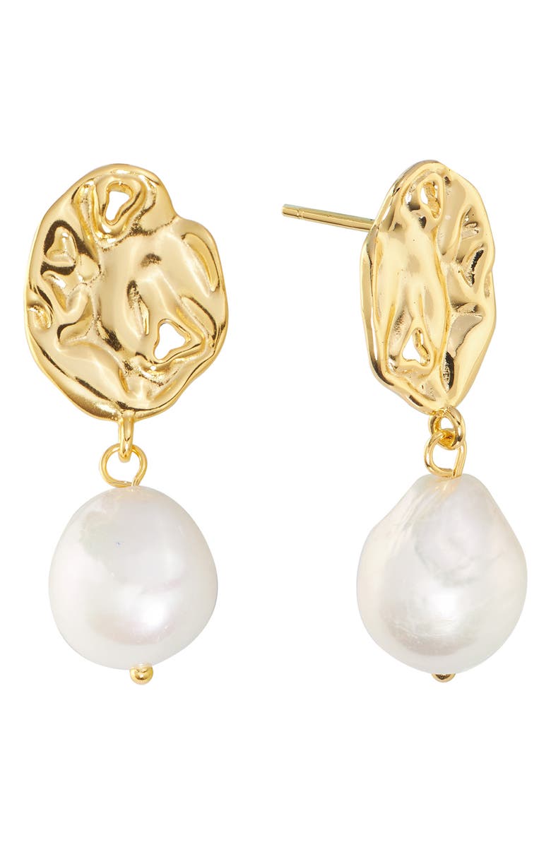 ATHRA LUXE Abstract Freshwater Pearl Drop Earrings, Main, color, Gold