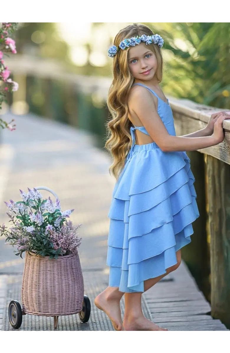Mia Belle Girls Girls Pretty Petal Blues Tiered Dress, Alternate, color, Blue