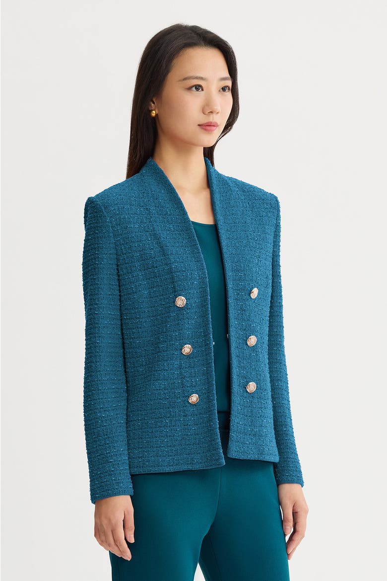 Tailored Tonal Eyelash Tweed Knit Jacket, Alternate, color, Deep Teal