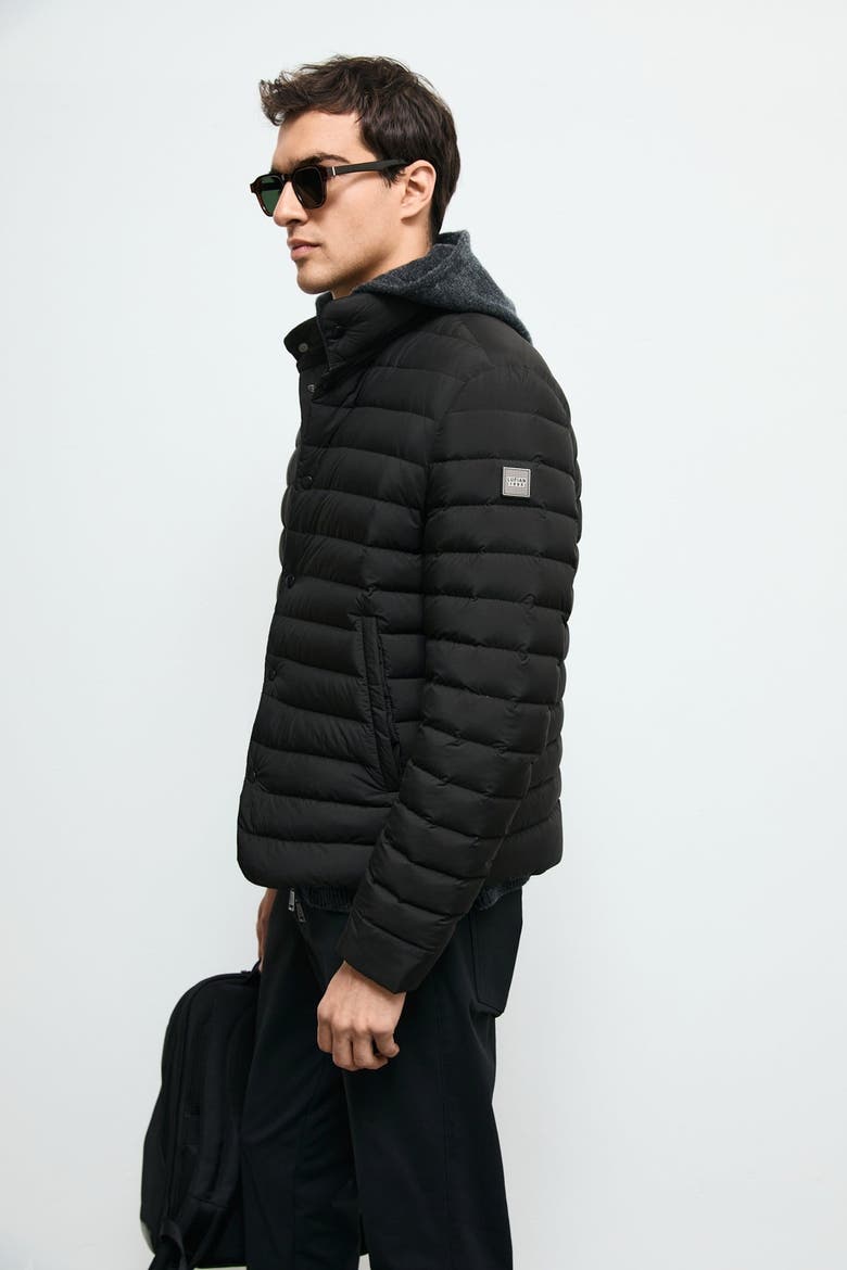 Men's Snap-button Goose Down Puffer Jacket, Alternate, color, Black