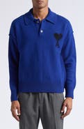AMI PARIS Ami de Coeur Monogram Felted Wool Polo Sweater