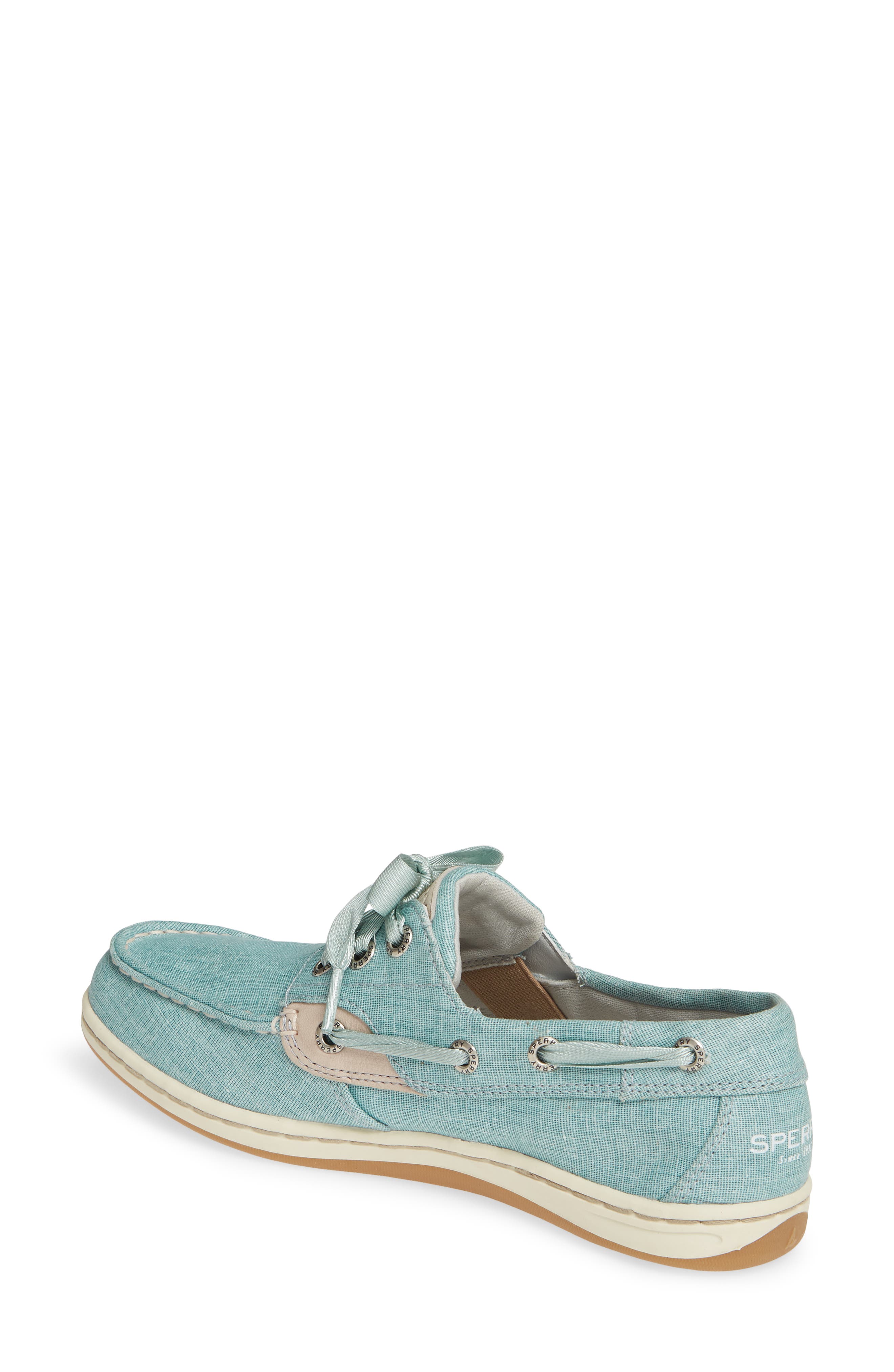 Sperry Songfish Linen Boat Shoe, Alternate, color, AQUA LINEN/ LEATHER