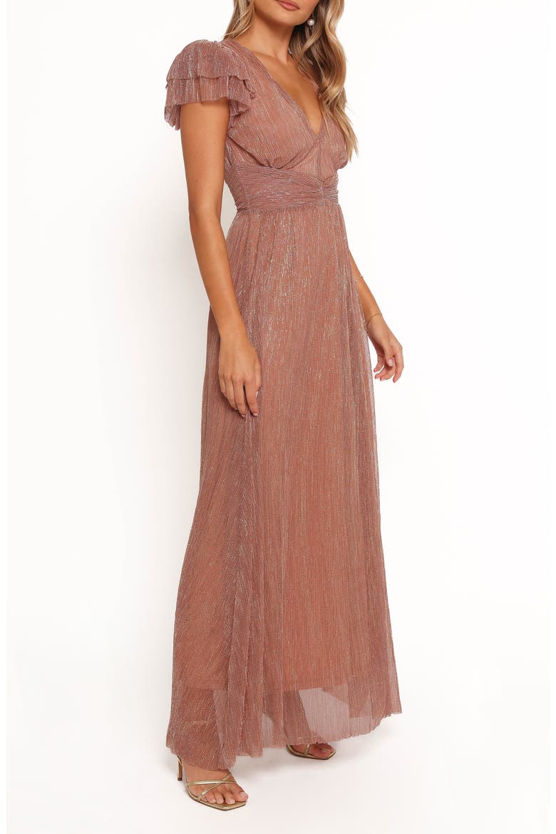 Cressida Metallic Puff Sleeve Maxi Dress, Alternate, color, ROSE GOLD