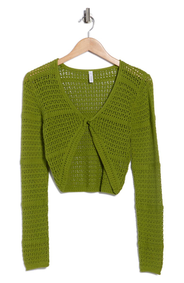 WISHLIST Twist Front Open Knit Cardigan, Main, color, Avocado