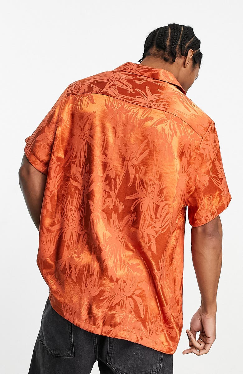 ASOS DESIGN Leaf Pattern Relaxed Camp Shirt, Alternate, color, 