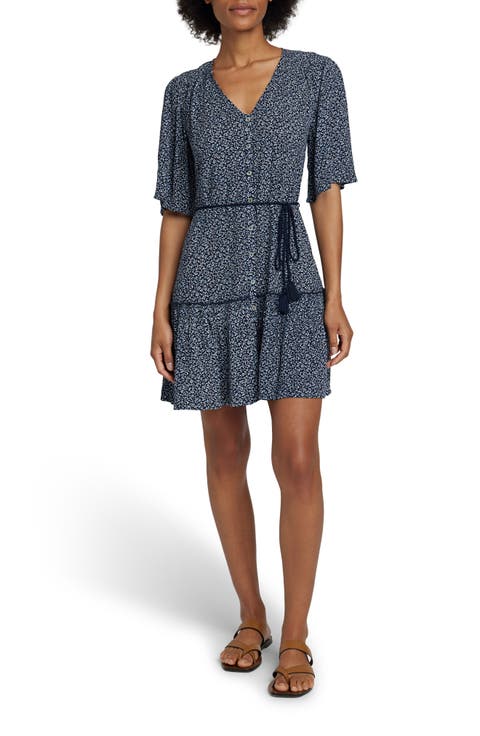 Orinda Tie Waist Button-Up Crepe Minidress