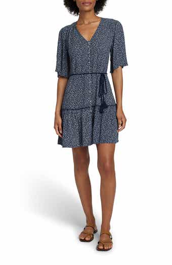 Faherty Orinda Tie Waist Button-Up Crepe Minidress