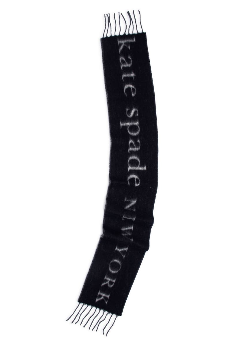 Kate Spade New York logo wool blend fringe scarf, Alternate, color, Black/ Cream