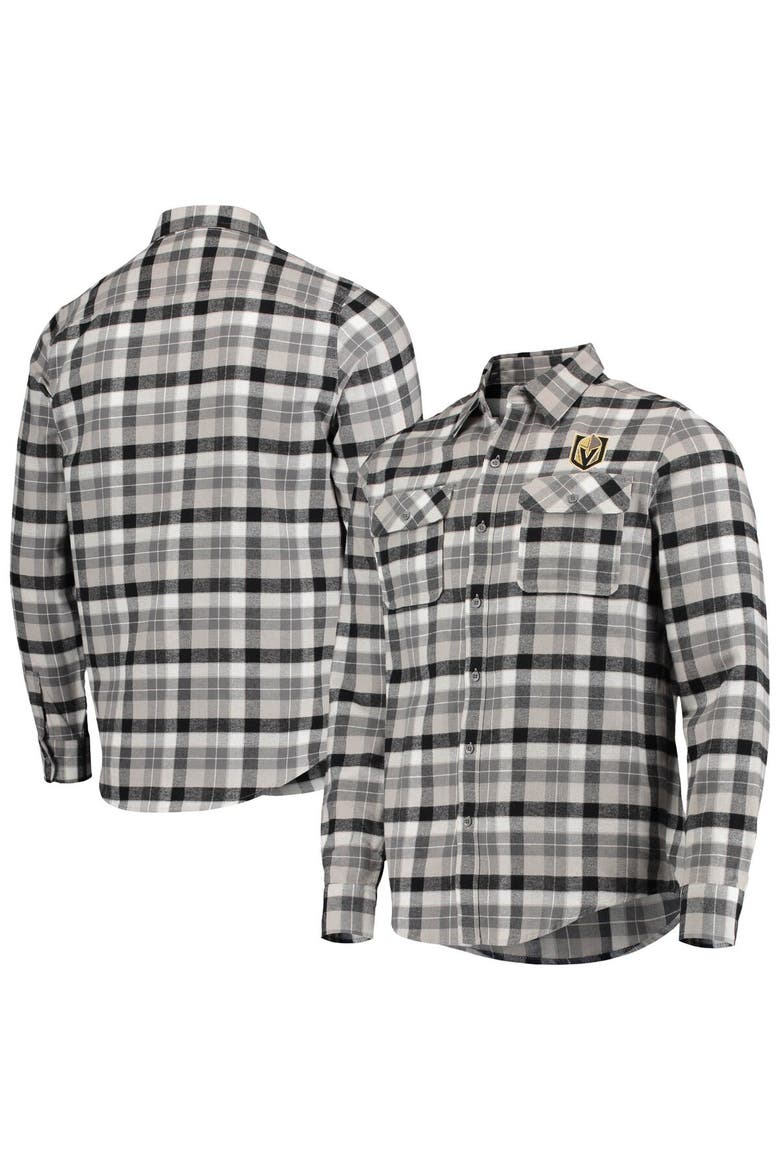 Men's Antigua Black/Gray Vegas Golden Knights Ease Plaid Button-Up Long Sleeve Shirt, Main, color, Black