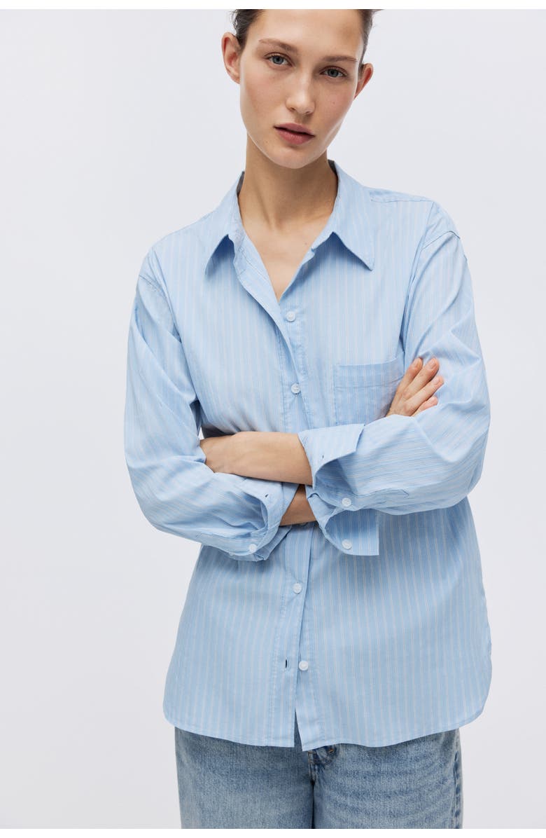 H&M Oversized Shirt, Alternate, color, Light Blue/Striped