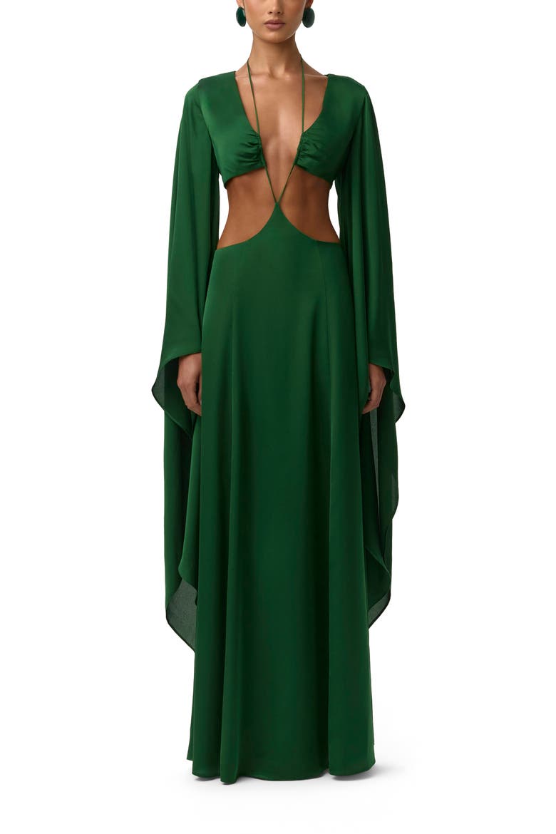 Cutout Satin Maxi Dress, Main, color, JADE