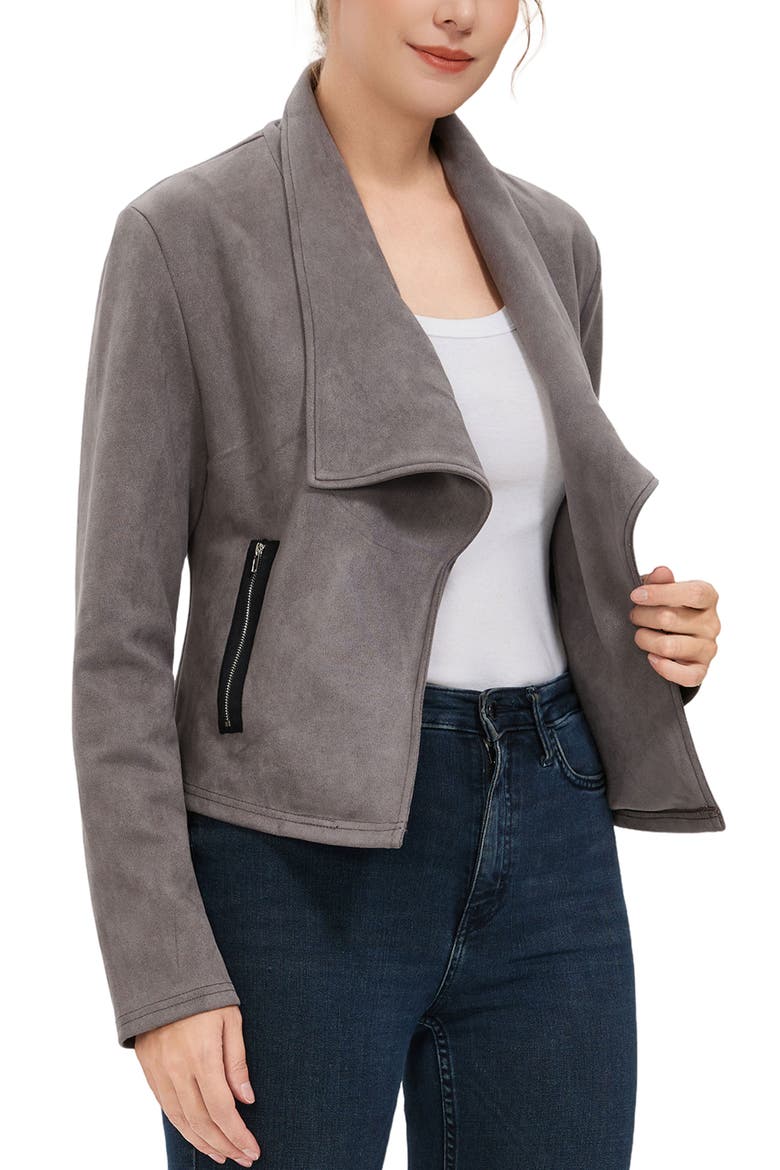 Women's Faux Suede Open Front Jacket, Alternate, color, Gray