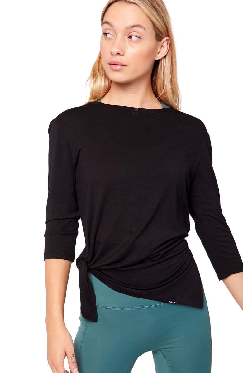 Rebody Active Anen Side Tie 3/4 Sleeve Top, Alternate, color, Metropolis Black