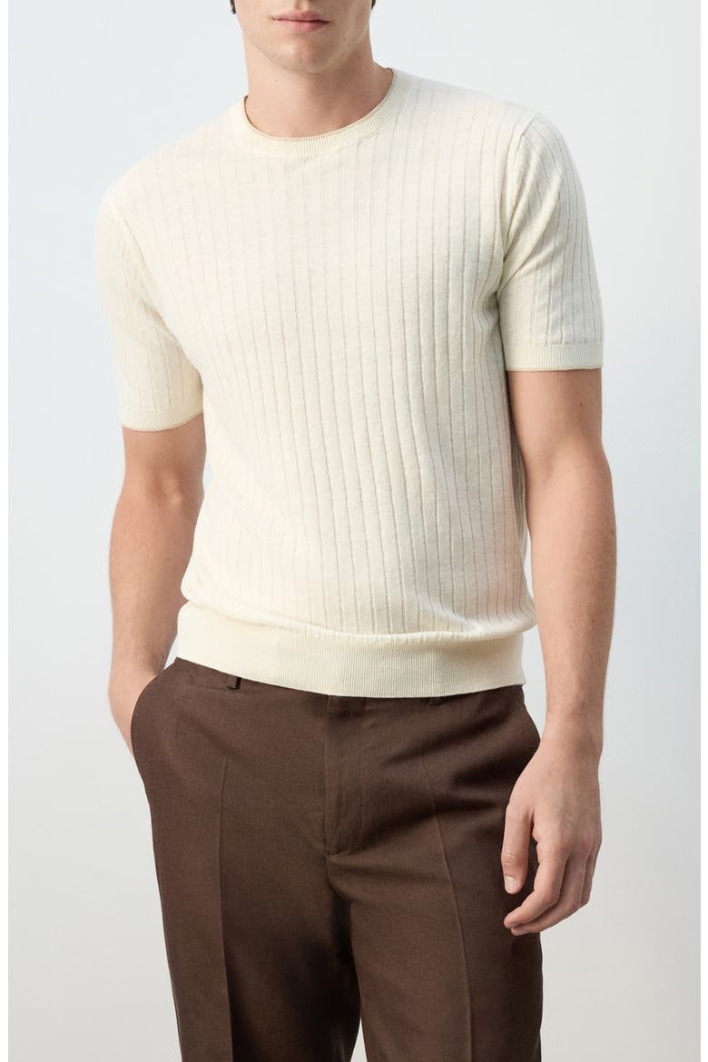 Linen Blend Rib T-Shirt, Main, color, OFF WHITE
