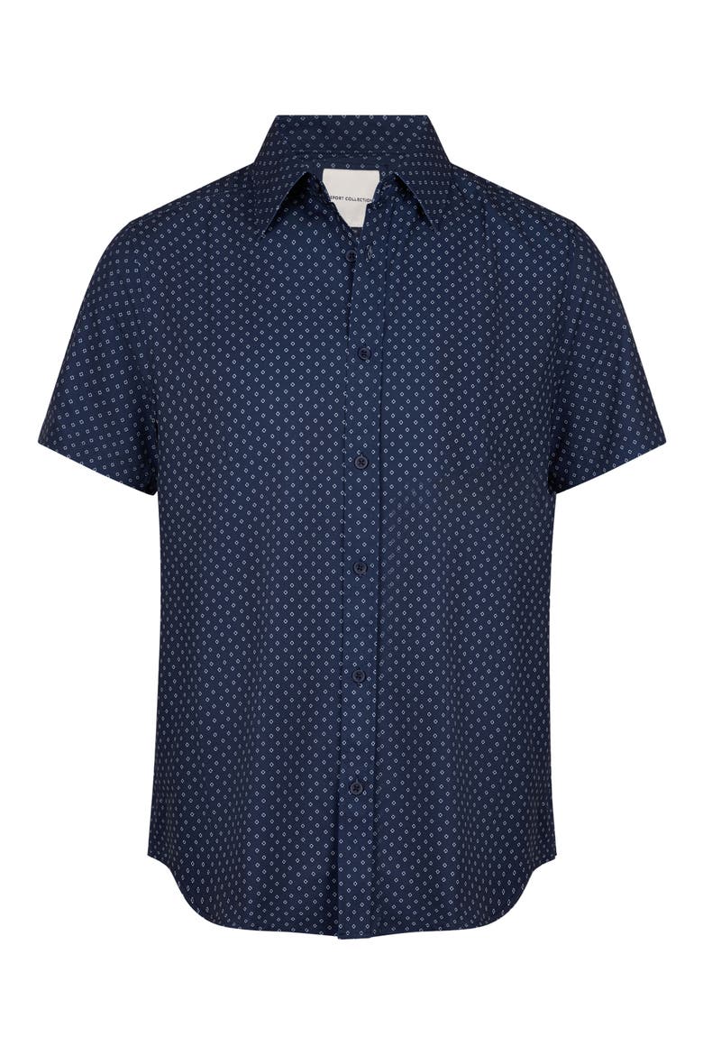 Geometric Print Performance Short Sleeve Shirt, Alternate, color, 41 NAVY