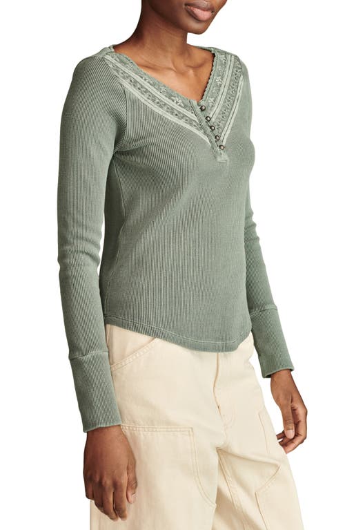 Shop Lucky Brand Embroidered Mesh Henley In Balsam Green