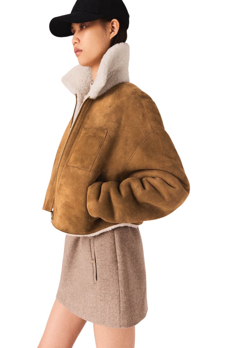 maje Reversible shearling coat, Alternate, color, Camel