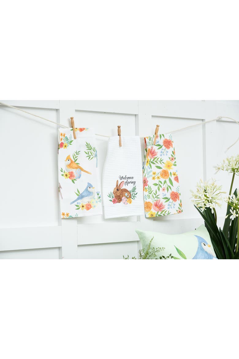 Spring Flora Bird Towel Set of 2, Alternate, color, White
