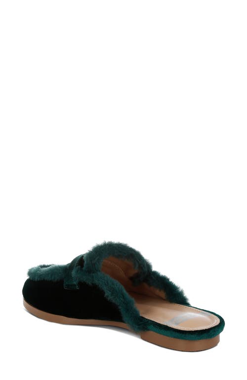 Rag & Co Malta Faux Fur Trim Velvet Mule In Bottle Green