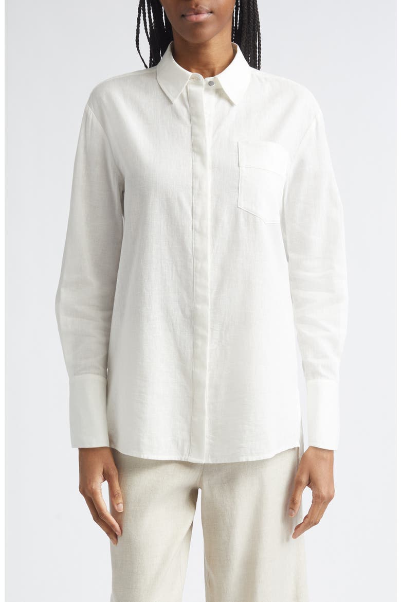 Riley Linen Blend Boyfriend Shirt, Main, color, COCONUT
