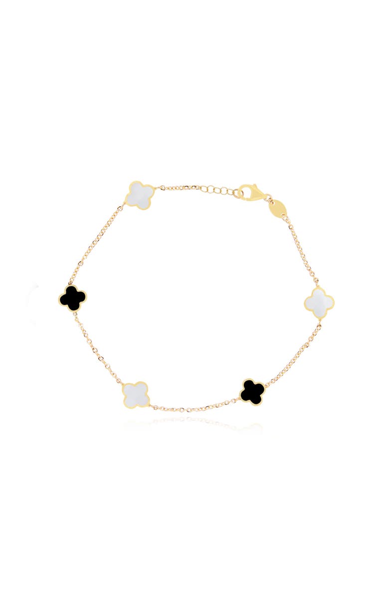 The Lovery Fine Jewelry Mini Mother of Pearl and Onyx Mixed Clover Bracelet, Main, color, Mother Of Pearl And Onyx
