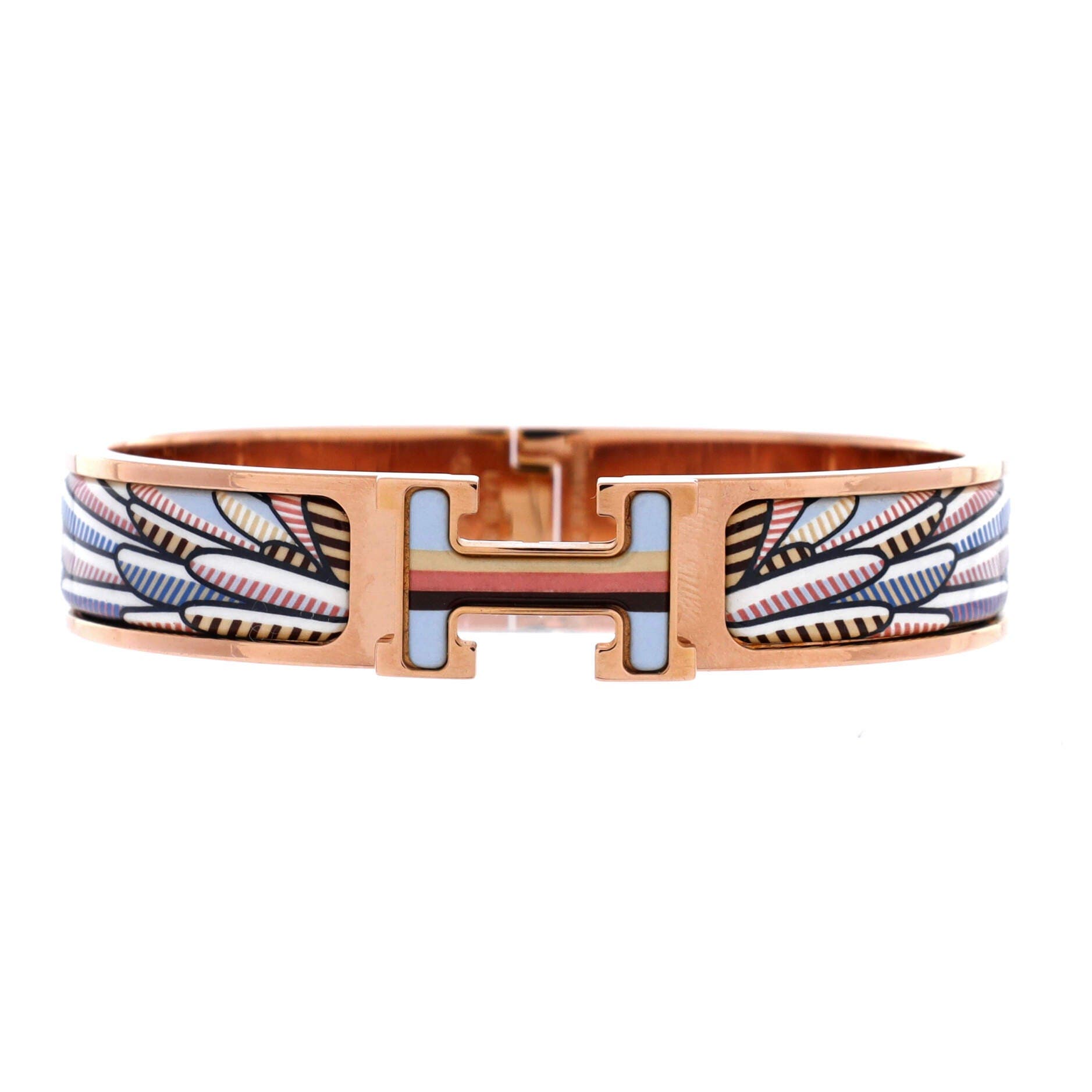 Pre-Owned Hermes Clic H Bracelet Printed Enamel Narrow, Main, color, Blue
