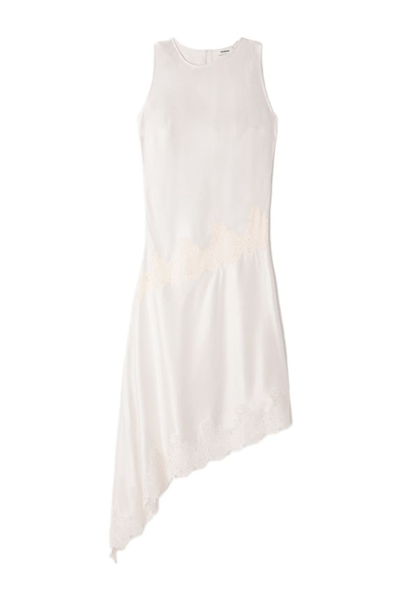 Asymmetric satin-effect dress, Alternate, color, Ecru