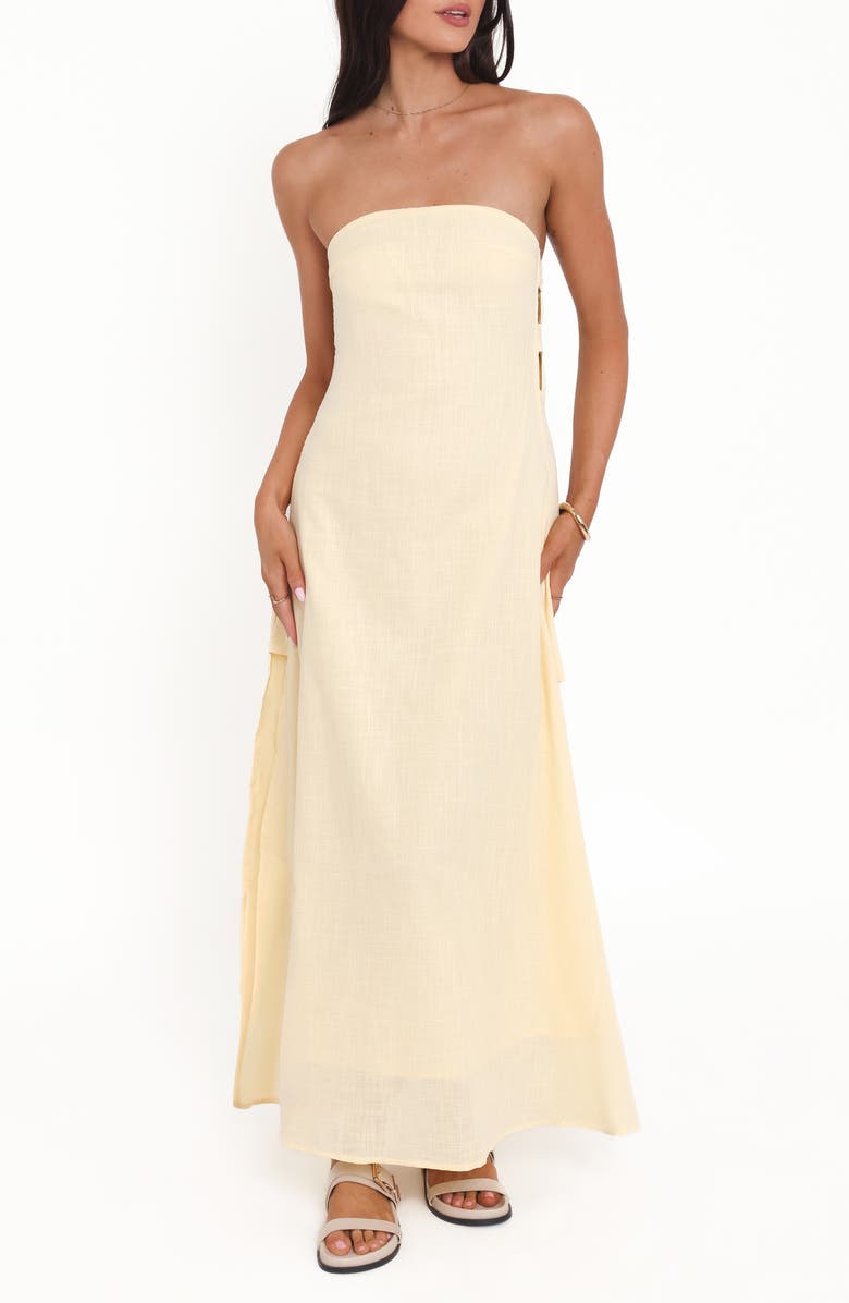 Petal & Pup Cyrus Strapless Cutout Maxi Dress, Main, color, Butter Yellow