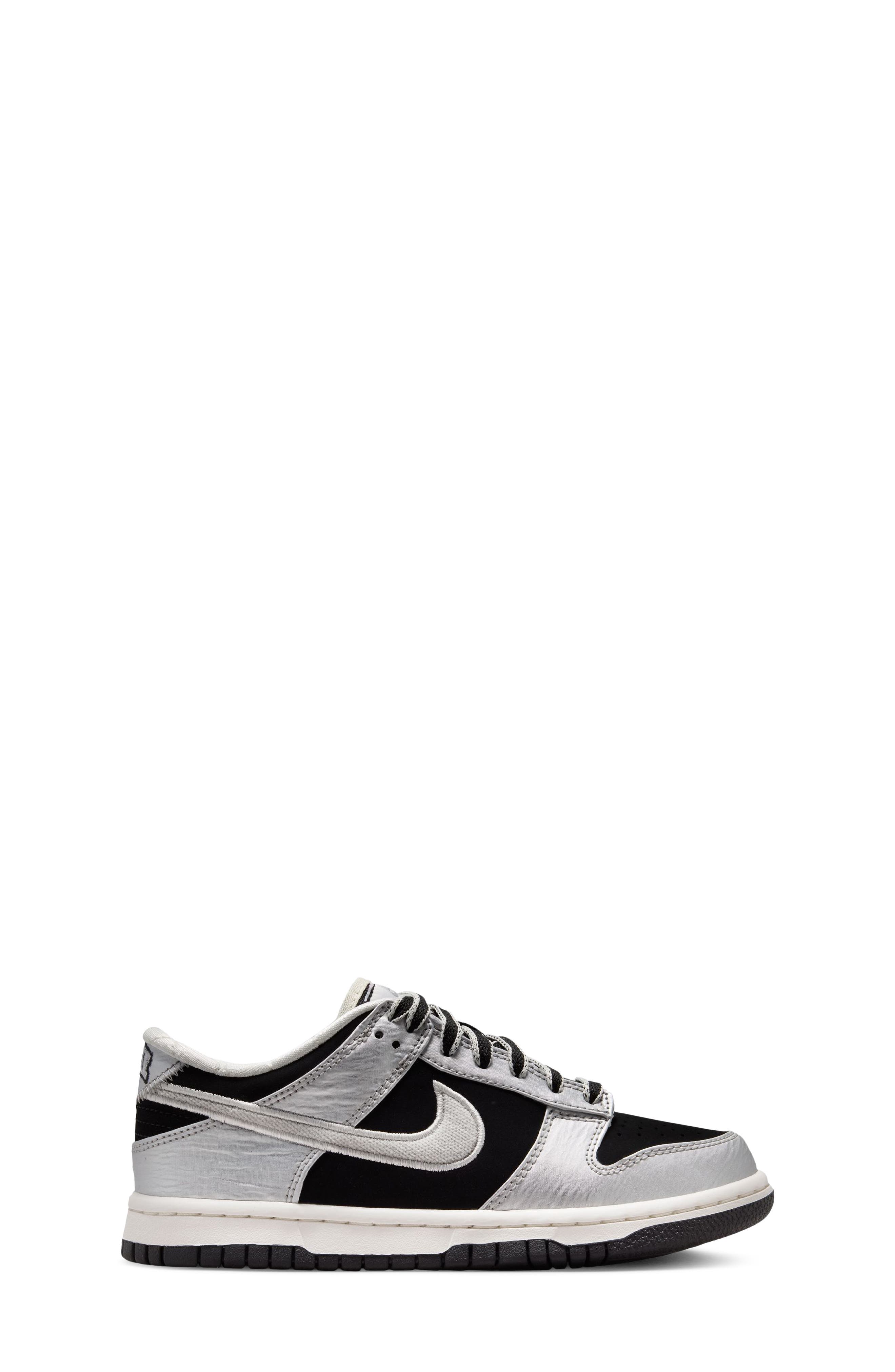Kids' Dunk Low LV8 Sneaker, Alternate, color, METALLIC SILVER/ BLACK