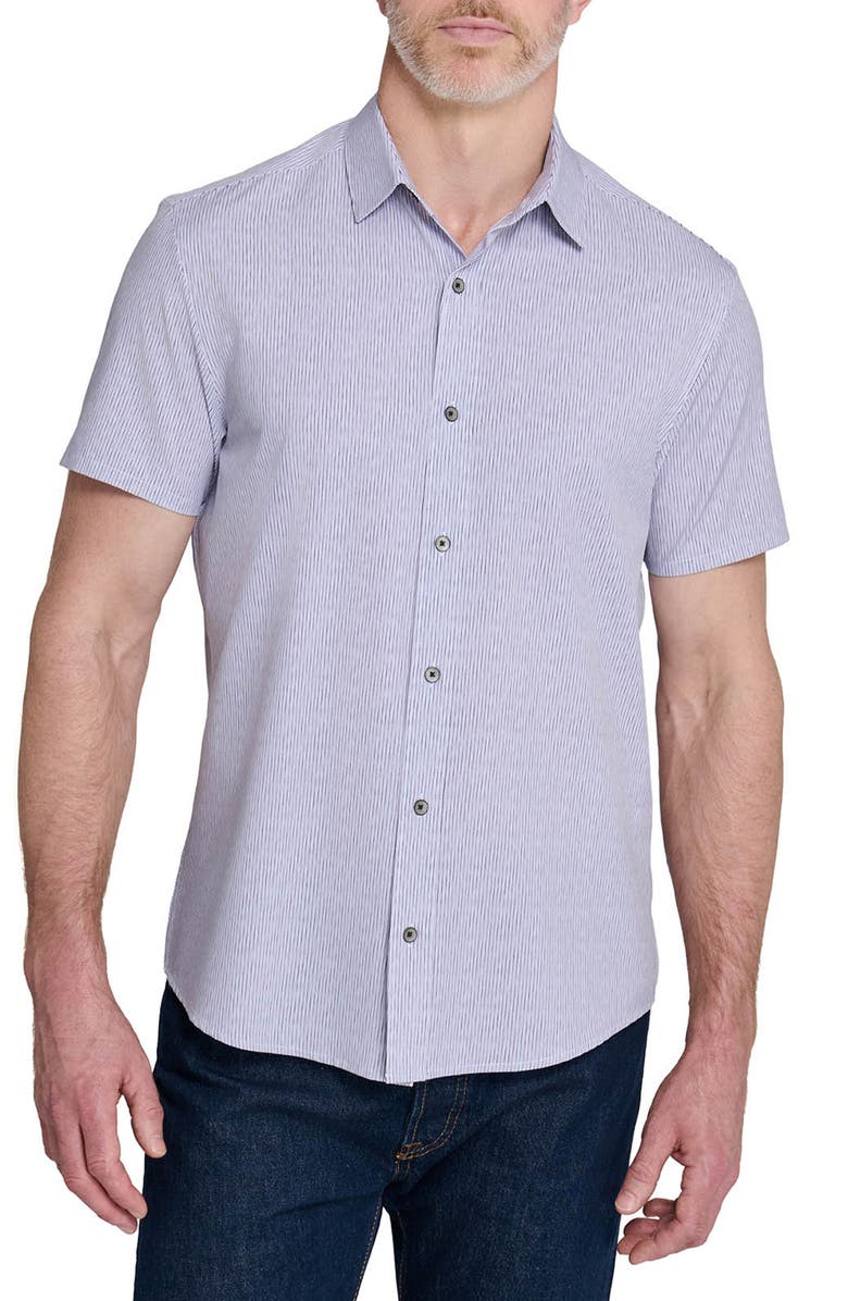 W.R.K Slim Fit Abstract Performance Short Sleeve Button-Up Shirt, Main, color, White