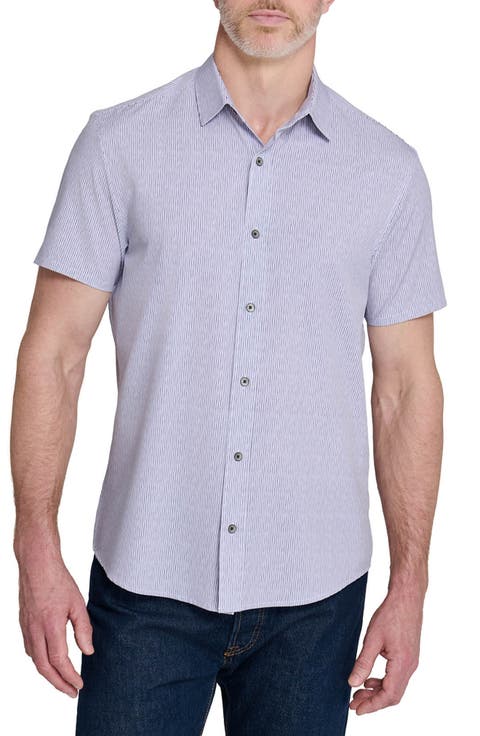 Slim Fit Abstract Performance Short Sleeve Button-Up Shirt