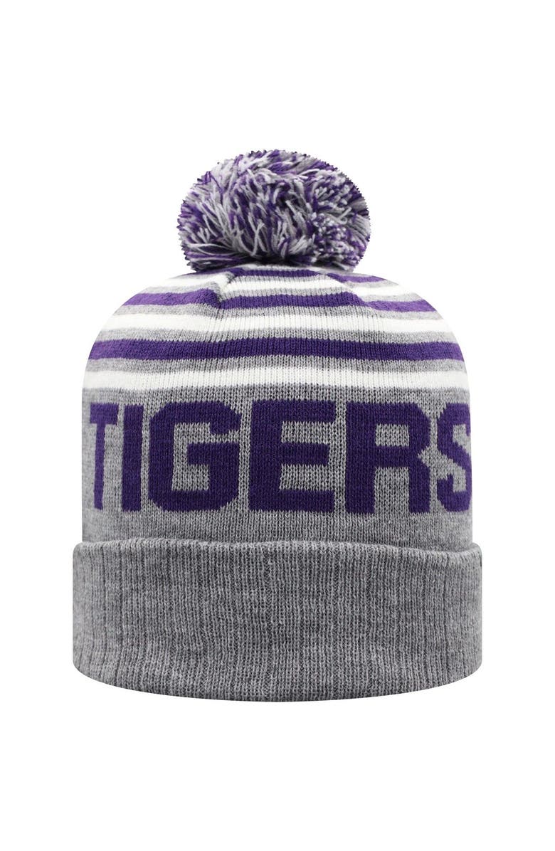 TOP OF THE WORLD Men's Top of the World Heathered Gray LSU Tigers Ensuing Cuffed Knit Hat with Pom, Alternate, color,