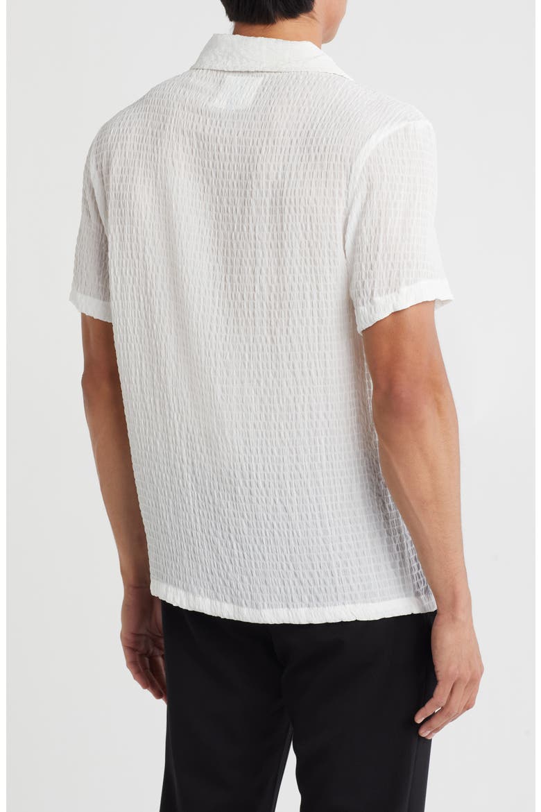 Textured Knit Short Sleeve Button-Up Shirt, Alternate, color, WHITE