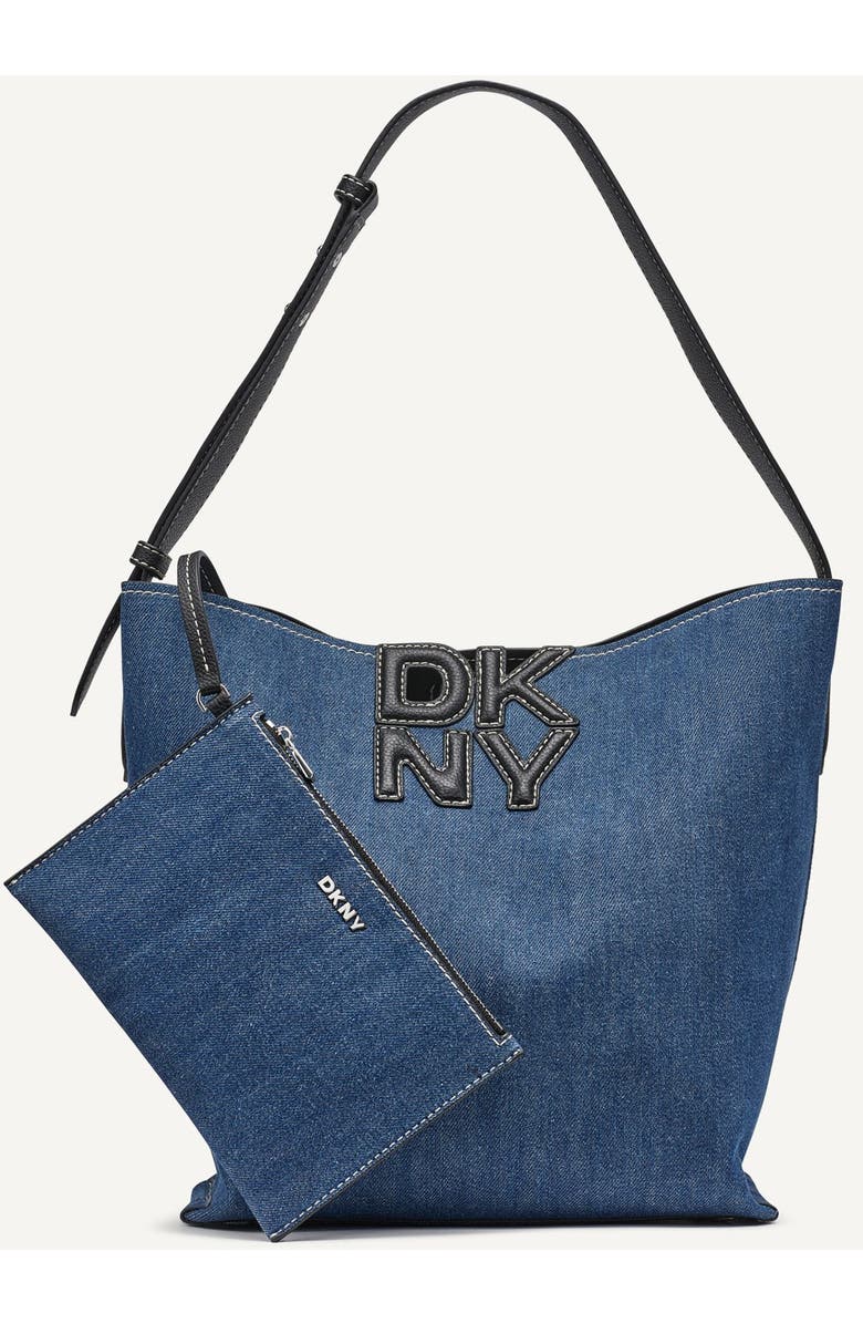 DKNY Nicole Bucket Bag, Main, color, Denim/Black