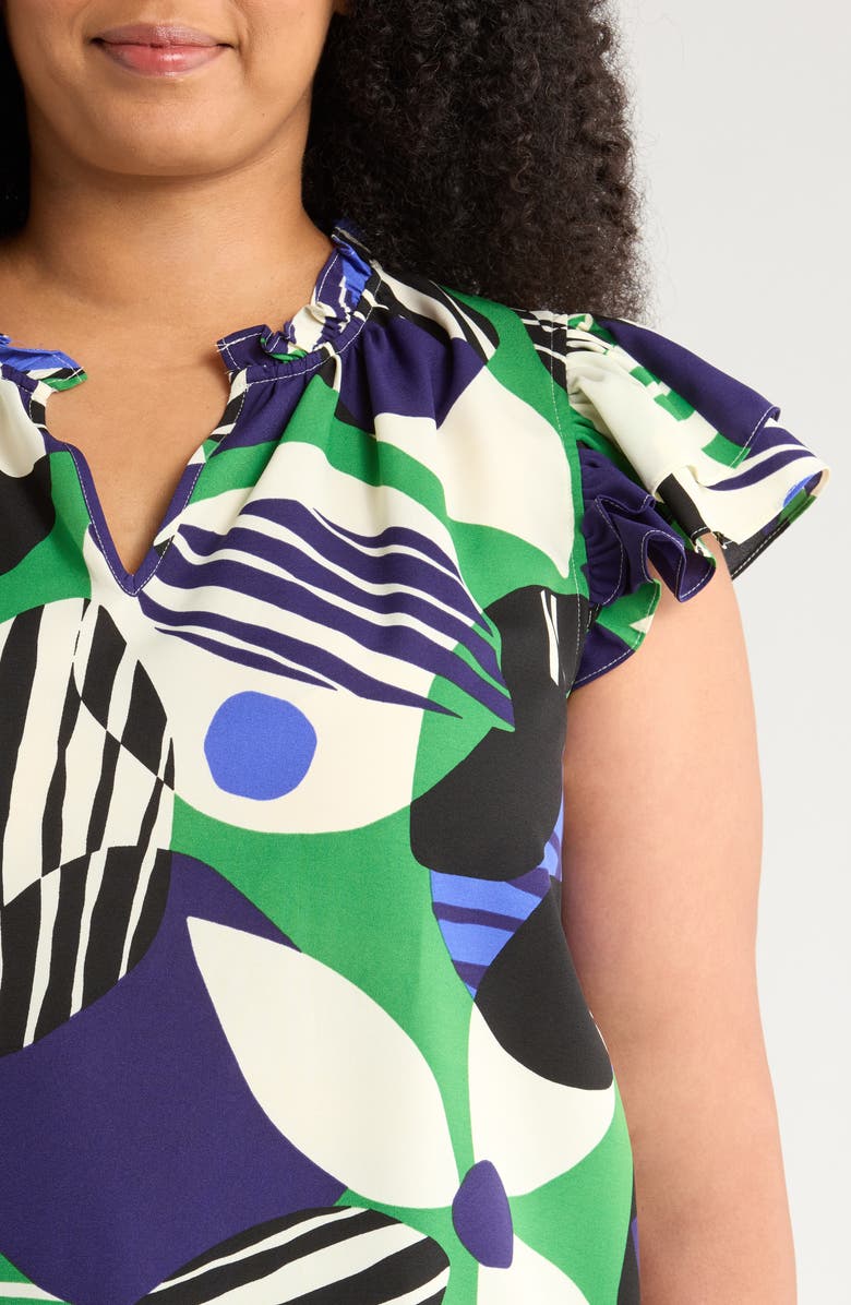 SUGARLIPS Xandria Bellis Geo Print Flutter Sleeve Top, Alternate, color, Green/ Multi