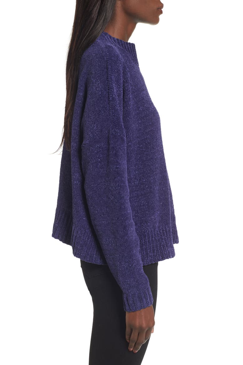 Chenille Funnel Neck Sweater, Alternate, color, PURPLE AMETHYST