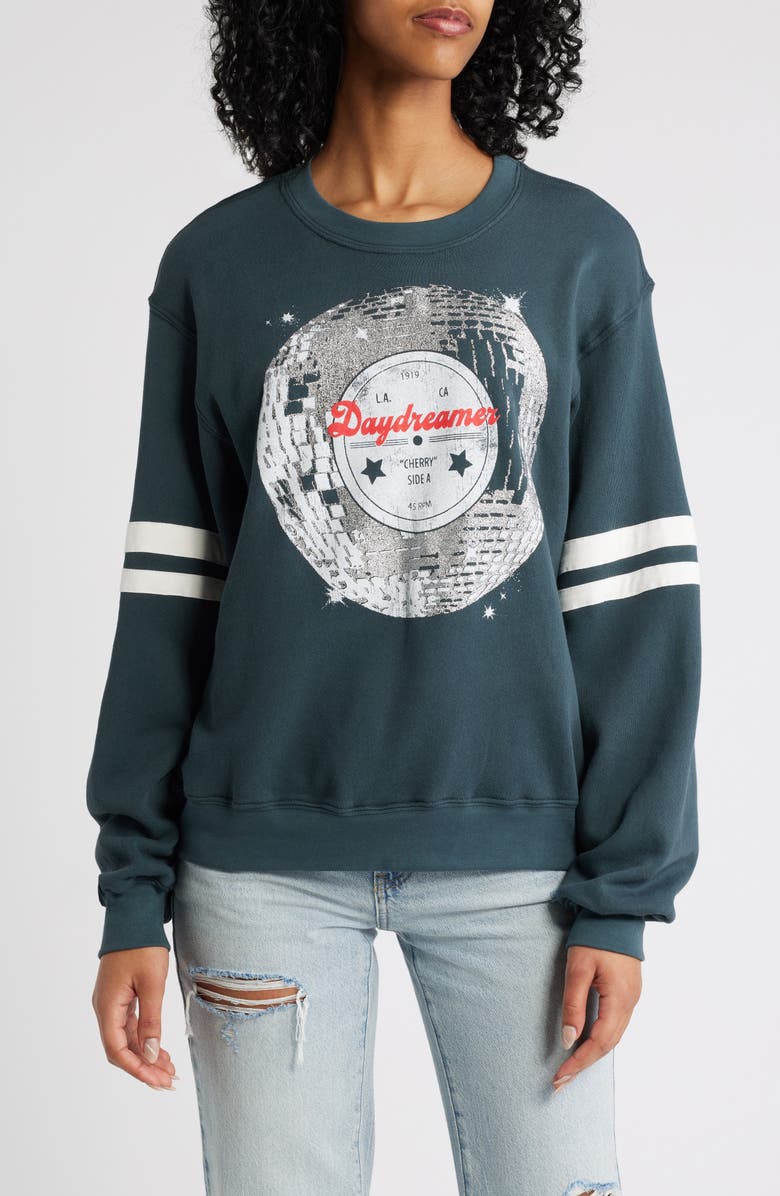 Daydreamer Disco Ball Varsity Cotton Graphic Sweatshirt, Main, color, 