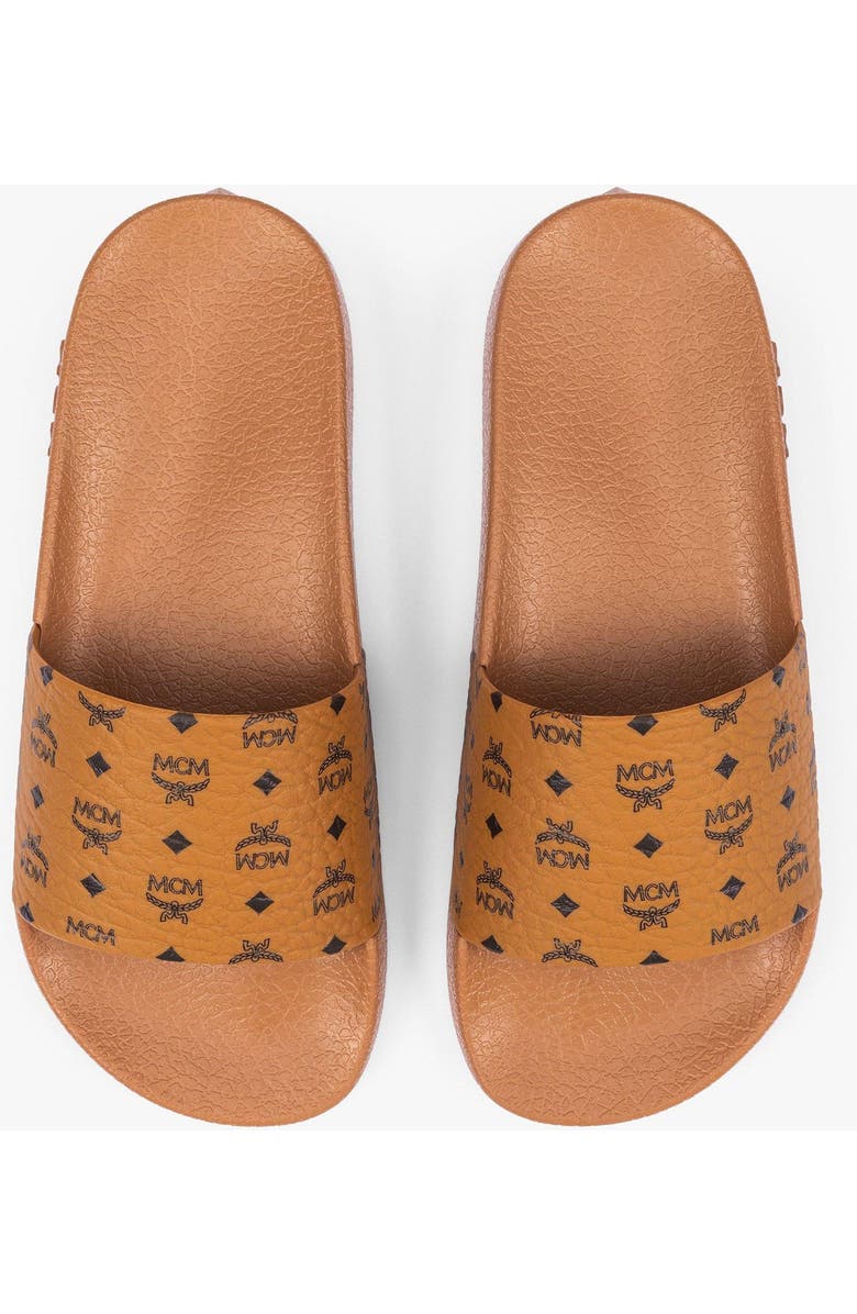 MCM Male Monogram Print Rubber Slides, Alternate, color, Cognac