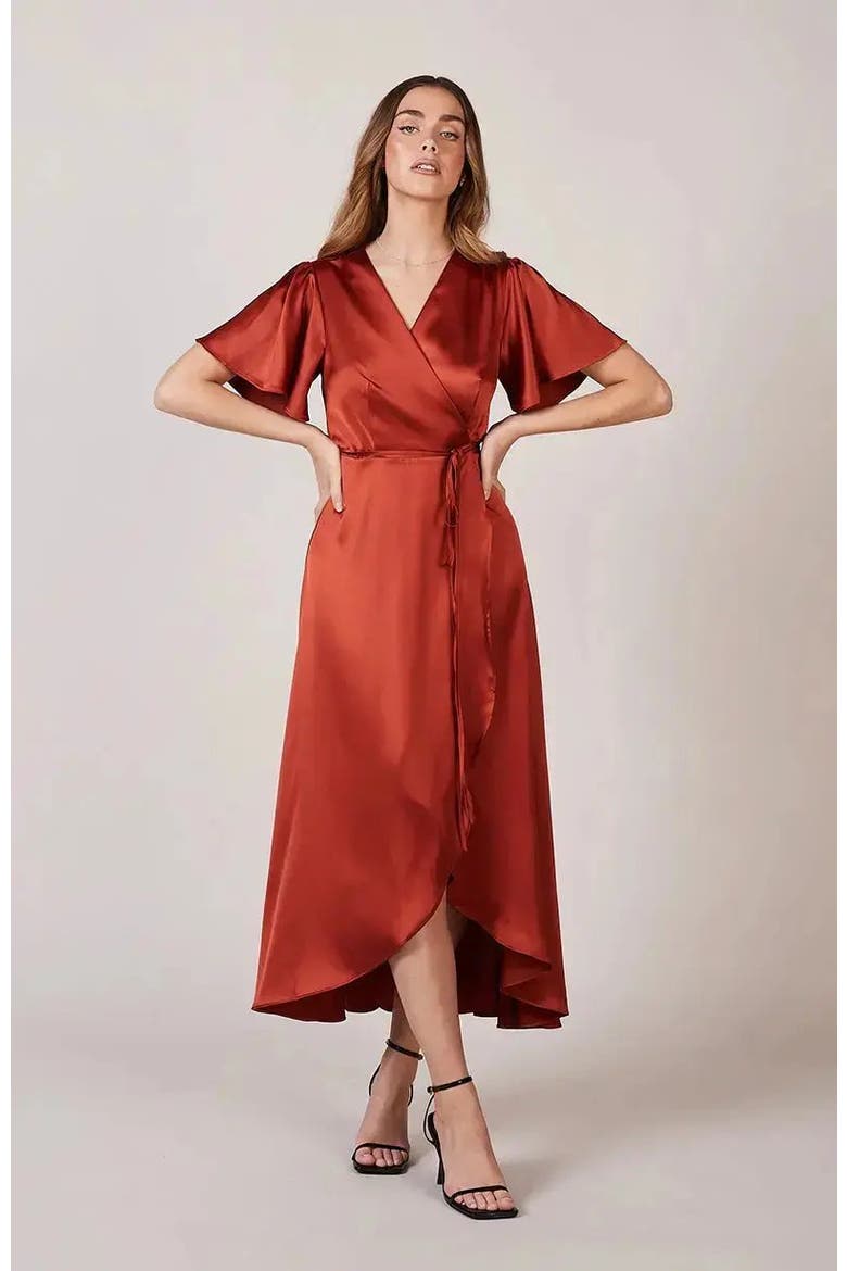 Florence Waterfall Hem Dress, Main, color, Burnt Orange