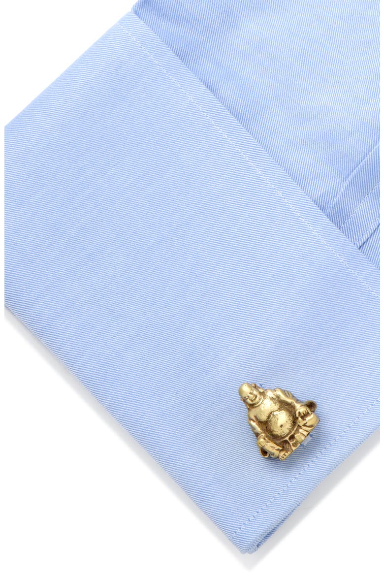 Smiling Buddha Cuff Links, Alternate, color, METALLIC GOLD
