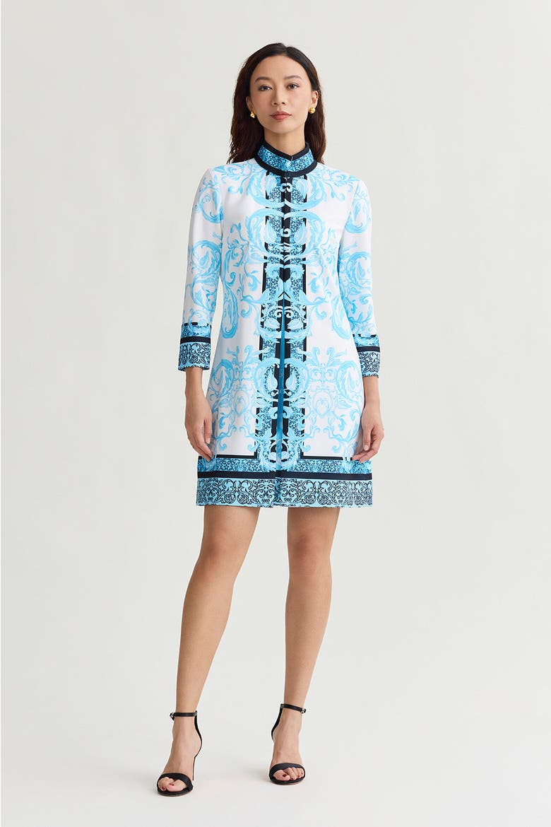 Heritage Lined Printed Stretch Deco Crepe Jacket, Main, color, Serene/White/Black