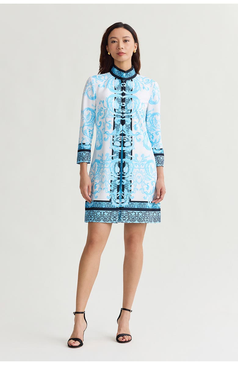 Ming Wang Heritage Lined Printed Stretch Deco Crepe Jacket, Alternate, color, Serene/White/Black