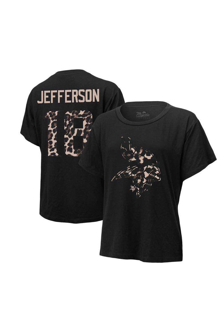 Women's Majestic Threads Justin Jefferson Black Minnesota Vikings Leopard Player Name & Number T-Shirt, Main, color, Black